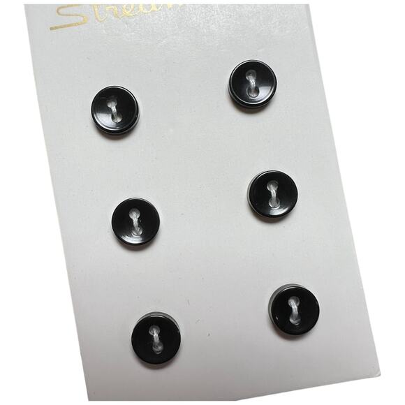 NOS Streamline Industries Black Round Buttons 6pc Vintage Notions - Picture 2 of 3